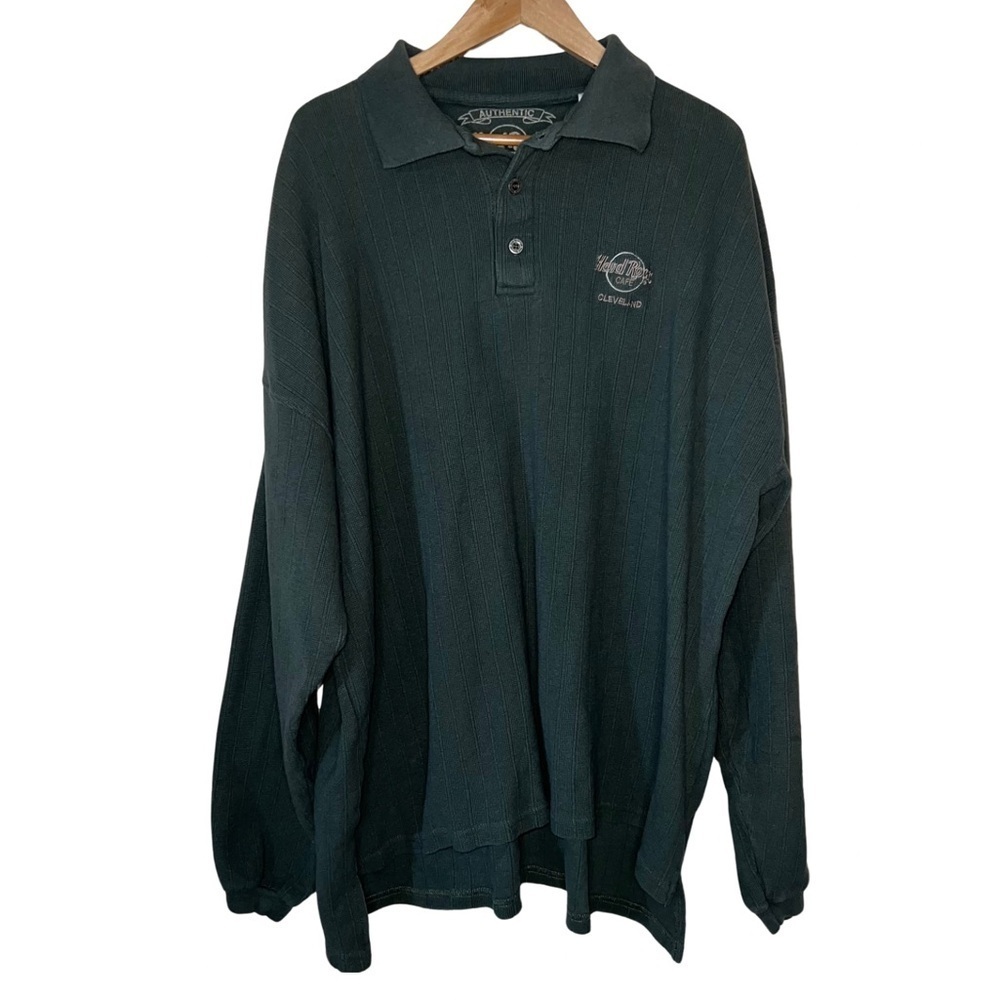 Vintage Hard Rock Cafe Cleveland Green Long Sleeve Embroidered Cotton Shirt XL